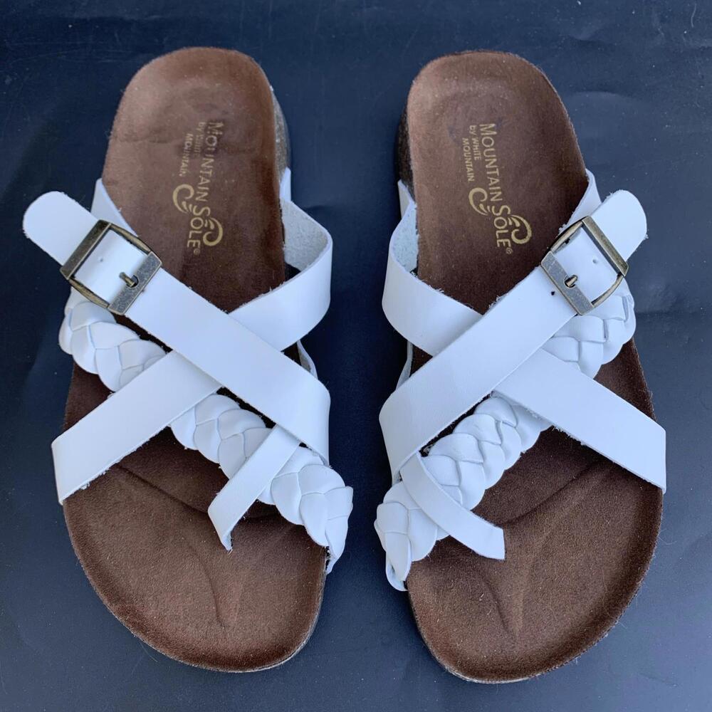 White Mountain Holland Slip on Sandals, Women's Size 7 White Braid Leather